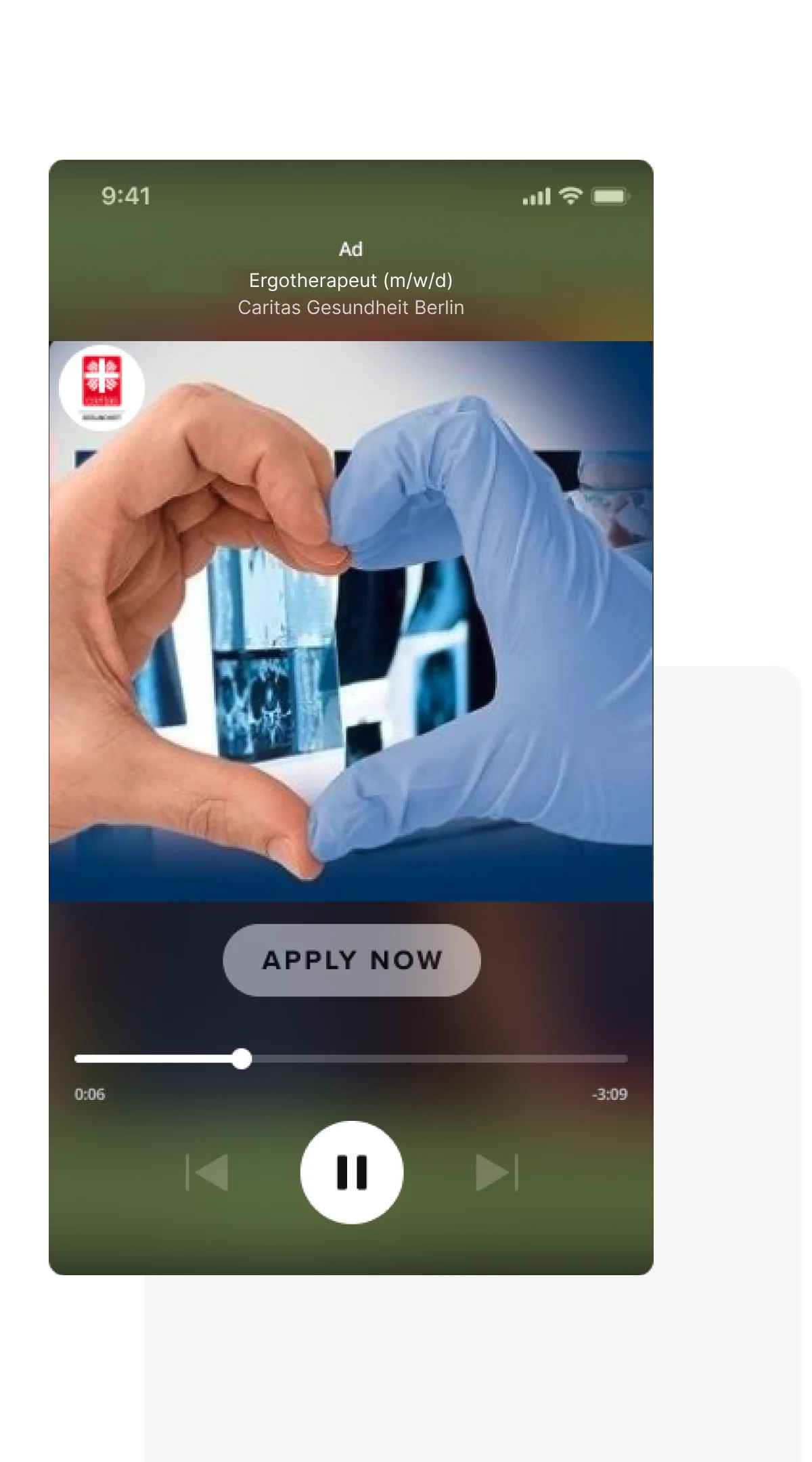 Caritas Berlin Spotify Recruiting-Anzeige – Ergotherapeut:in Geriatrie