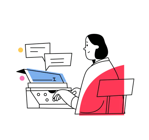 Illustration: Frau an Schreibmaschine – eigene Recruiting-Versuche ohne Reichweite